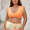 Hot * Ruffled Bralette & High Waist Tummy Control Plus Size Bikini Set Hot Sell