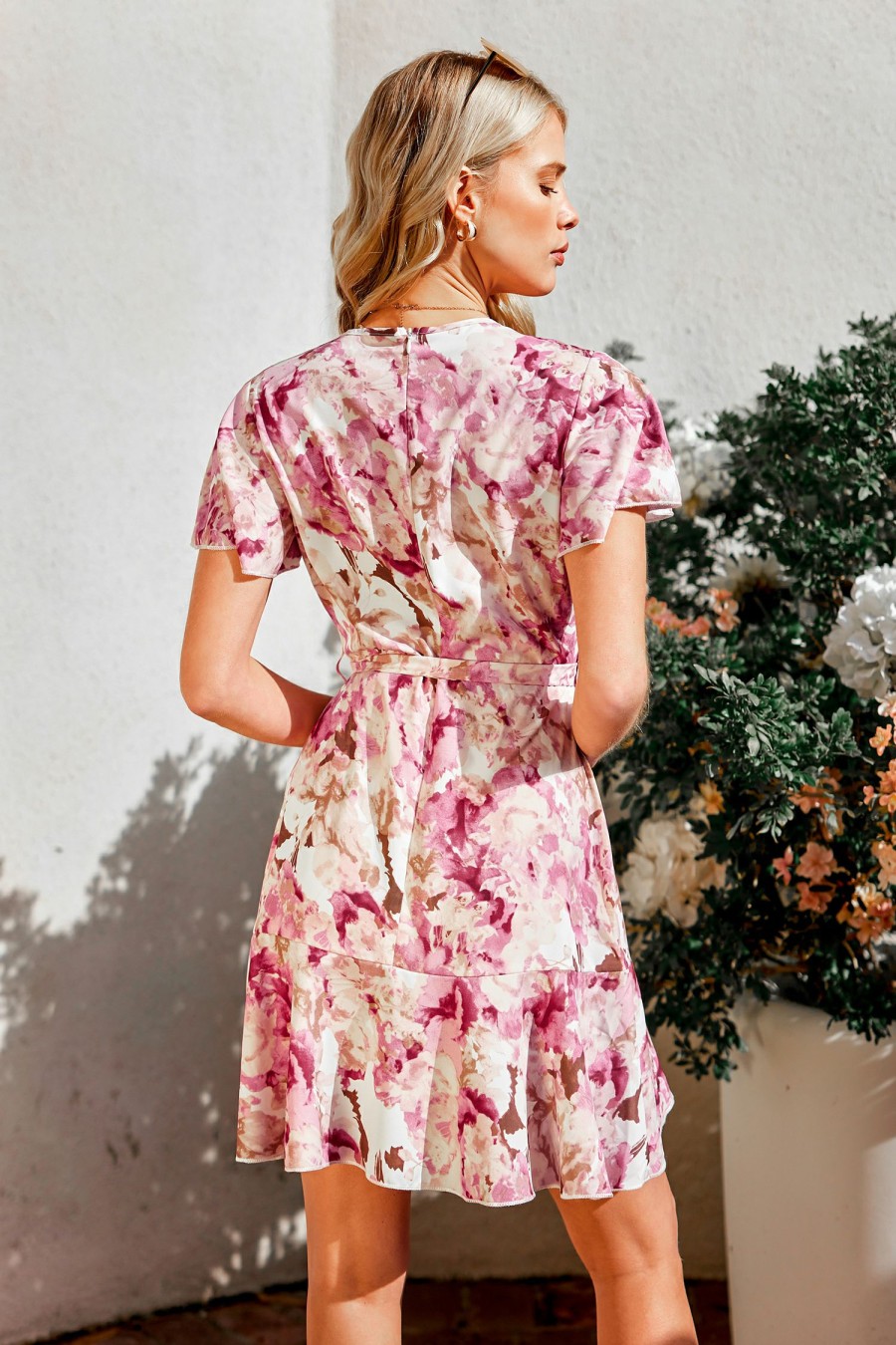 Online * On Vacay Watercolor Floral Belted Dress Sells Cheap