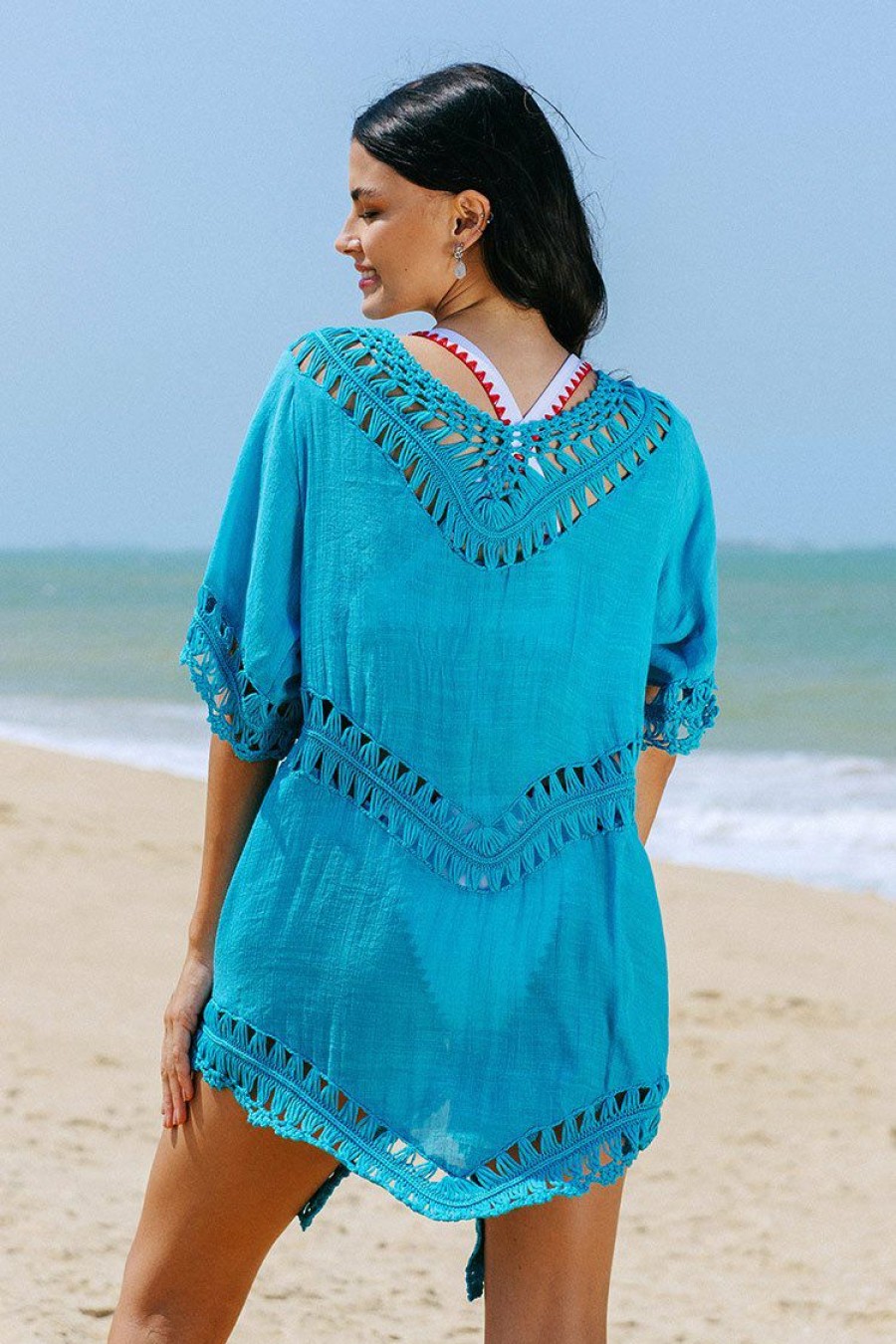 Online * Susan Crochet Tie Front Kimono Exclusive