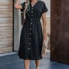 Wholesale * Buttoned V-Neck Midi Dress Excellent