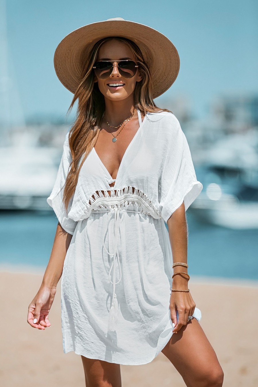 New * Tassel Tie Cover-Up Mini Dress Flash Sale