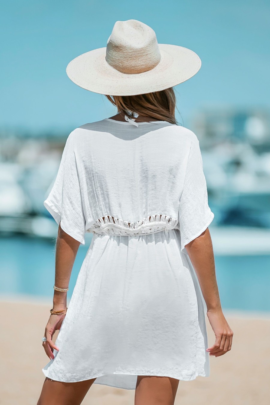 New * Tassel Tie Cover-Up Mini Dress Flash Sale