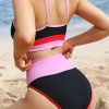 Hot * Colorblock Scoop Neck Top & High Waist Bikini Set New In