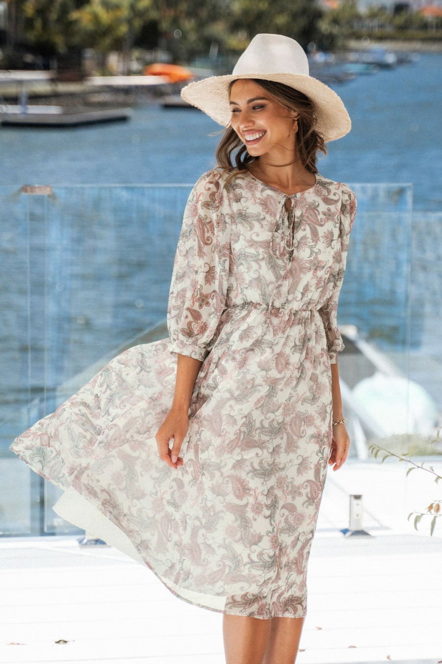 Hot * Paisley Print Chiffon Midi Dress Latest