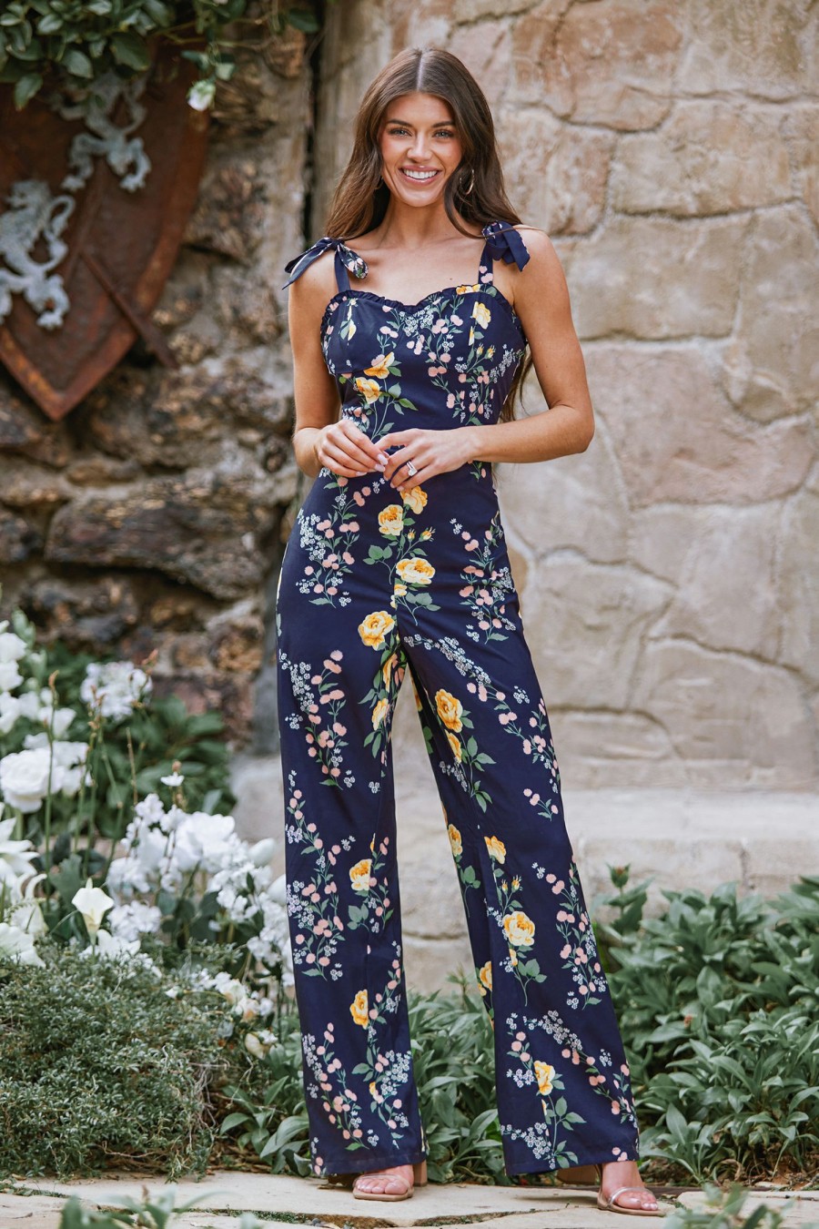 Hot * X Madison Bouquet Floral Print Tie Strap Jumpsuit Online Sale