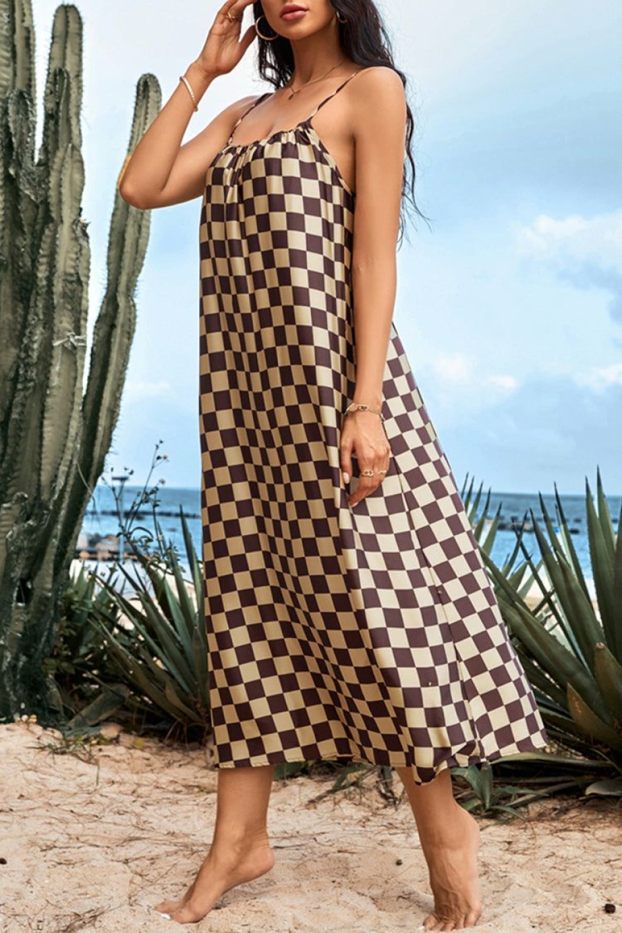 Best * Jazmyne Checkered Backless Slip Dress Hot Selling