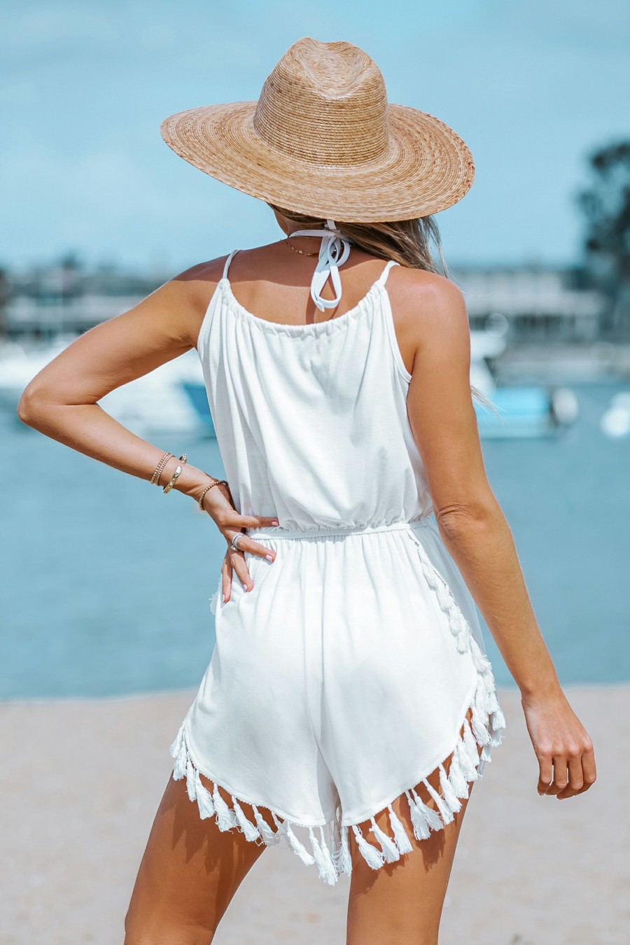 Online * Tassel Tie Front Romper Hot Selling