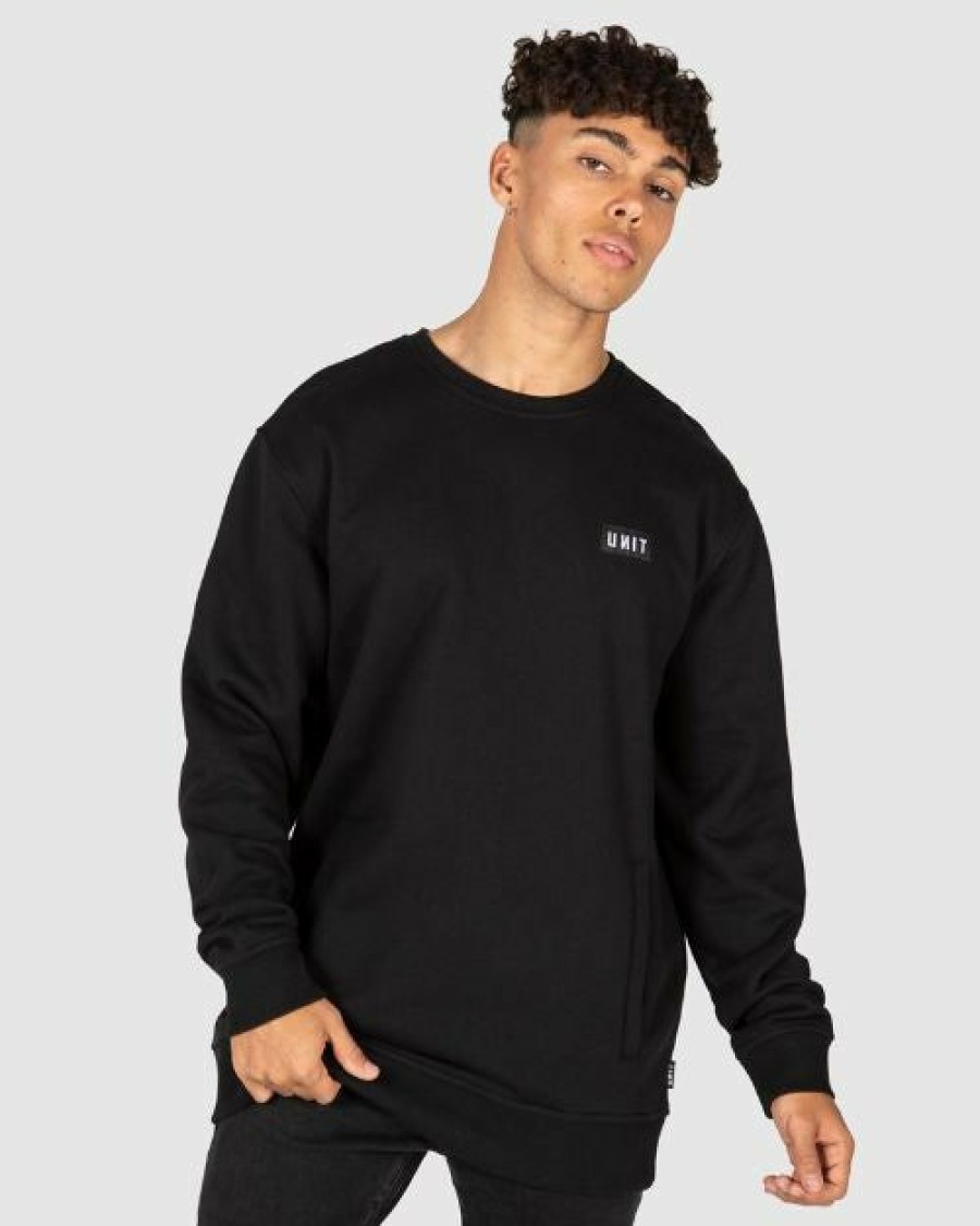 Online * Unit Stack Crew Neck Fleece New In Black