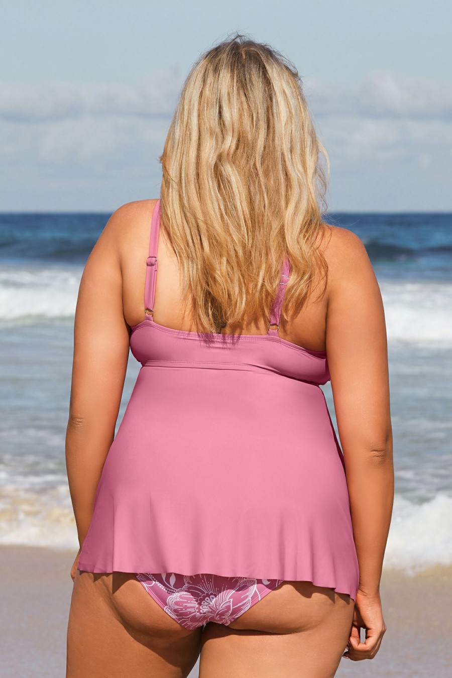 New * Heather Rose Twisted Slit Tankini & Classic High Waist Plus Size Bikini Set Best Guaranteed