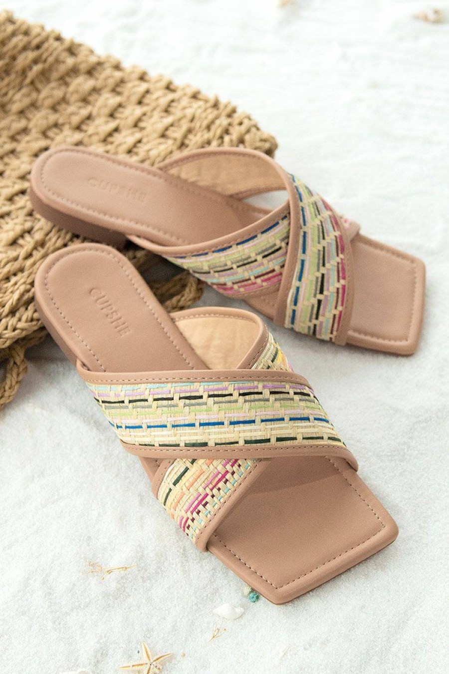 Clearance * Hidden Gem Woven Strap Slide Sandals Sells Cheap