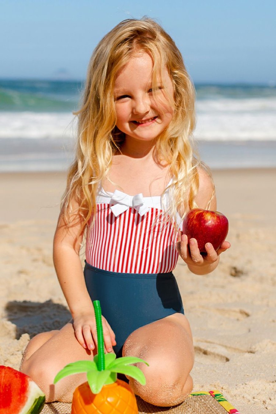 Best * 4Th Of July Sea Shore Stripe Bow One Piece Swimsuit For Girls Exclusive