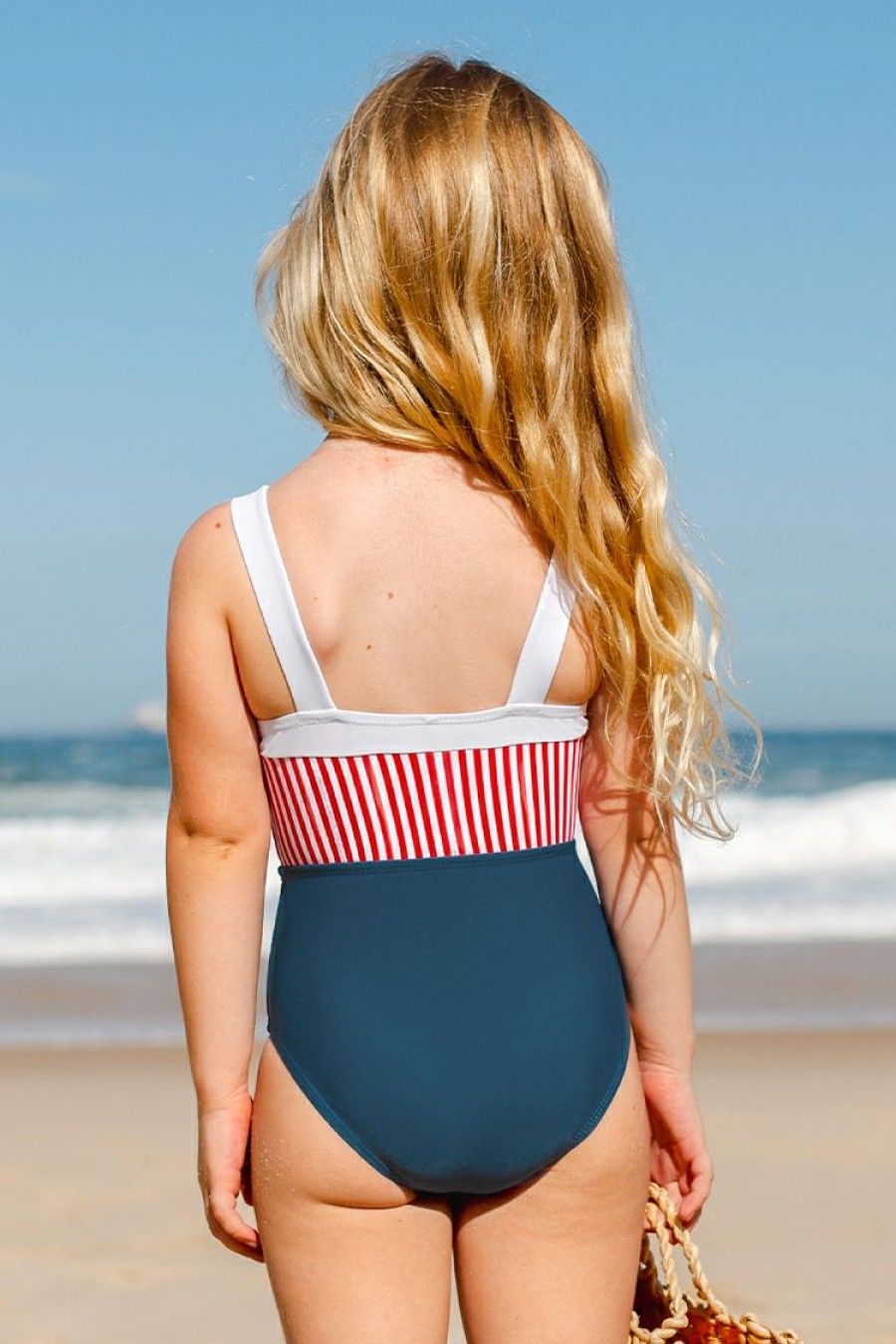 Best * 4Th Of July Sea Shore Stripe Bow One Piece Swimsuit For Girls Exclusive