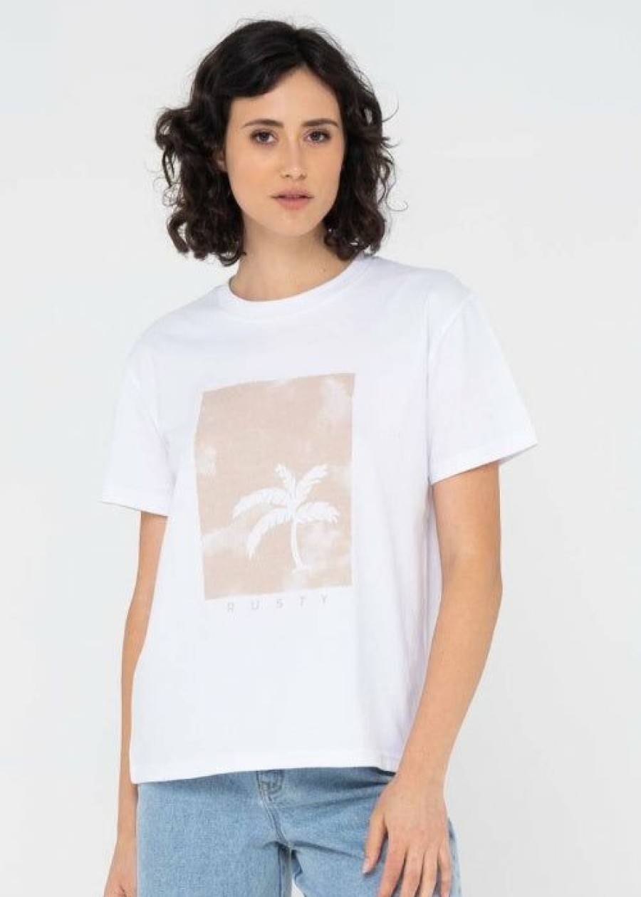 Best * Rusty Sunset Palm Organic Cotton Relaxed Tee Exclusive White