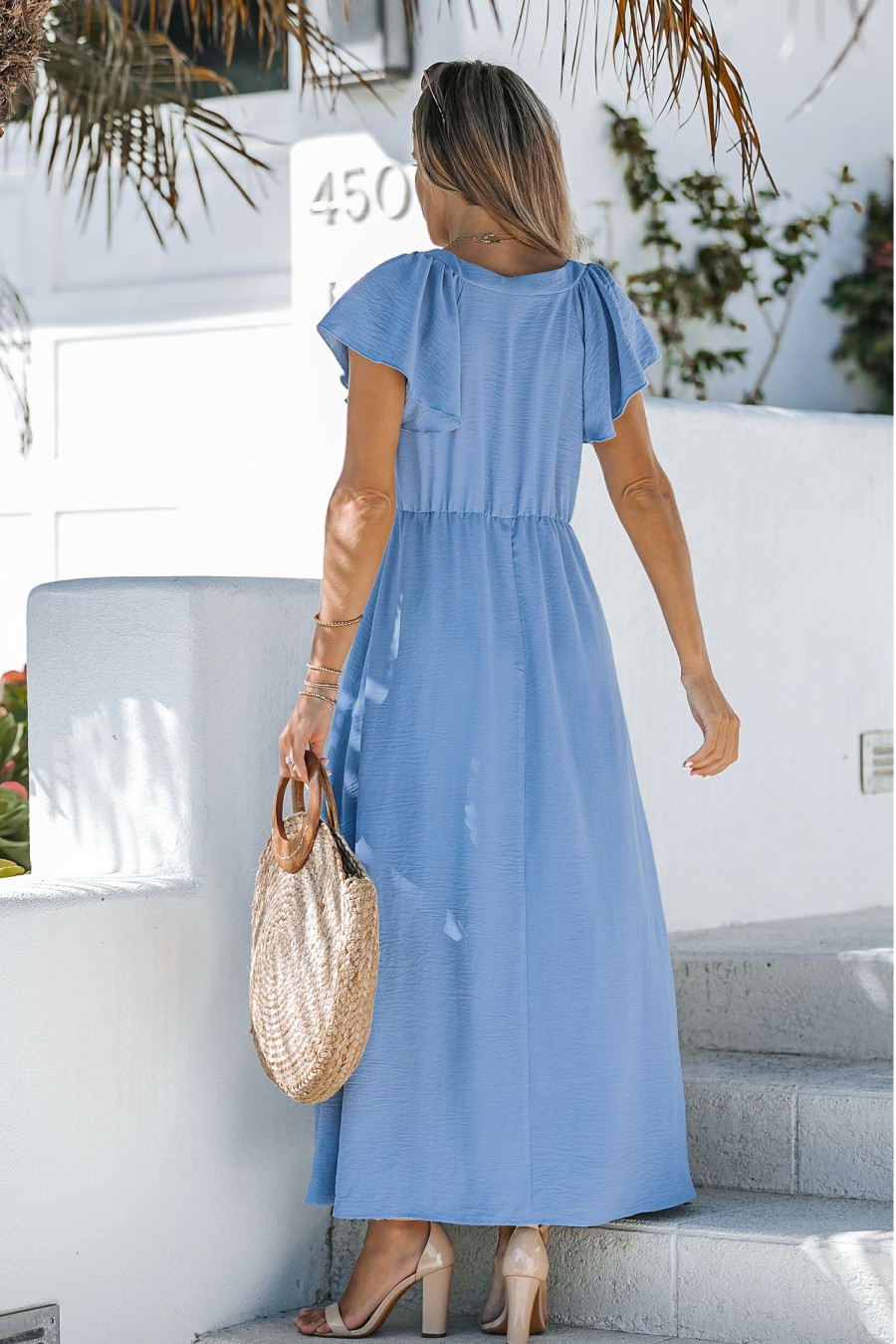 New * V-Neck Flare Sleeve Maxi Dress Exclusive