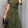 Clearance * Remington Belted Flutter Sleeve Midi Dress Flash Sale