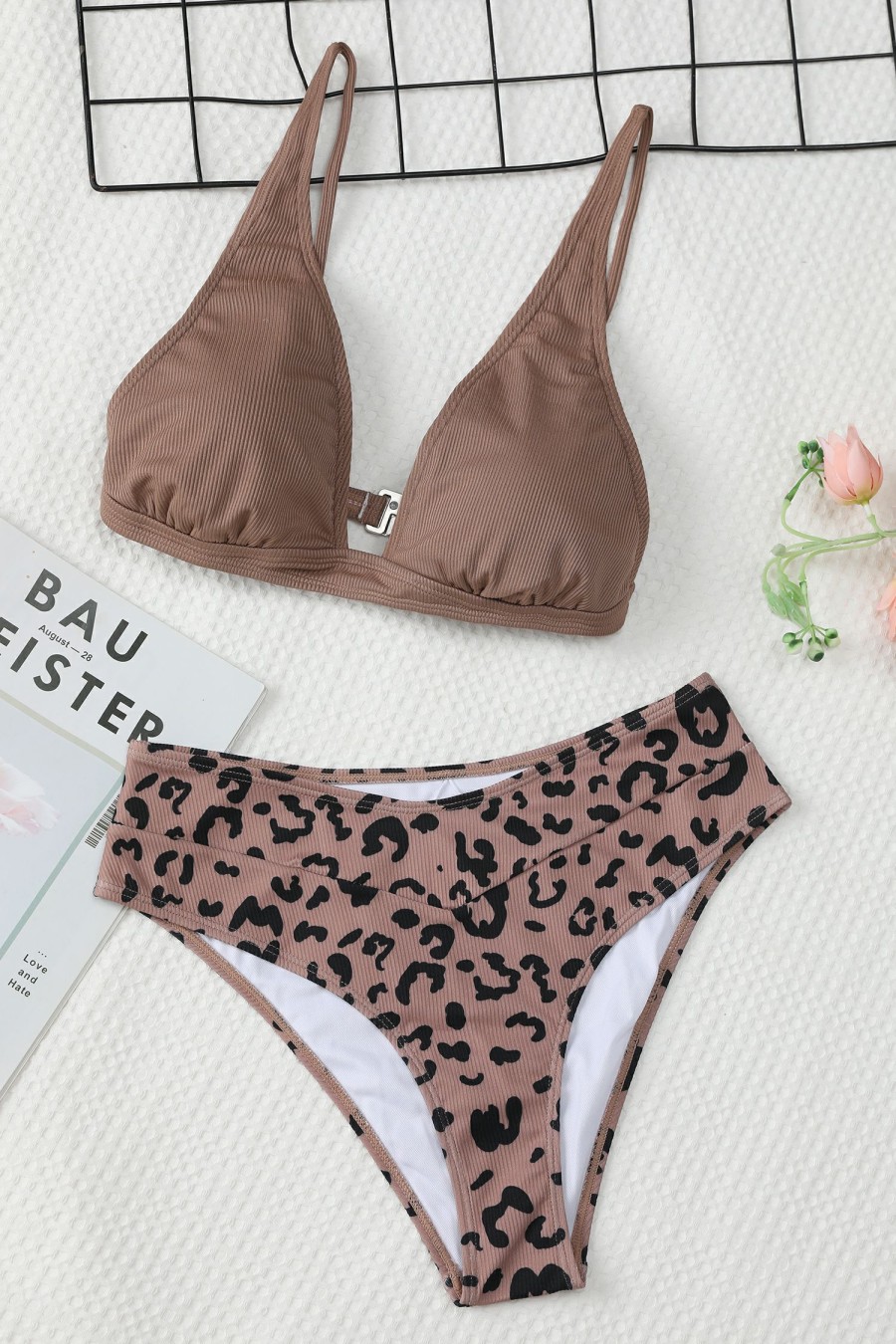 Best * Rib Plunging Bralette & Leopard Print Bikini Set Exclusive