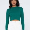 New * Rusty Charis Ribbed Crop Long Sleeve Knit Top Exclusive Design Emerald