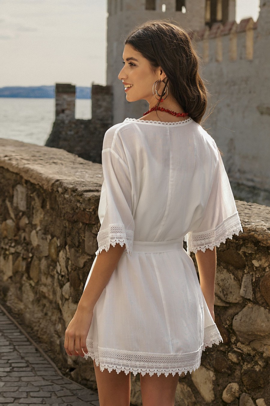 Online * Belted Tie Front Lace Cover-Up Dress Exactly Discount