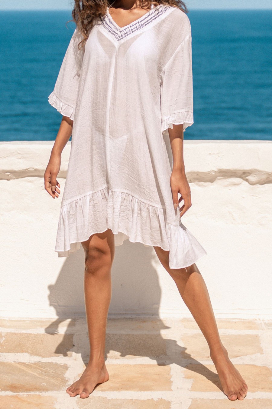 Online * Stitching V-Neck Flounce Cover-Up Dress Latest