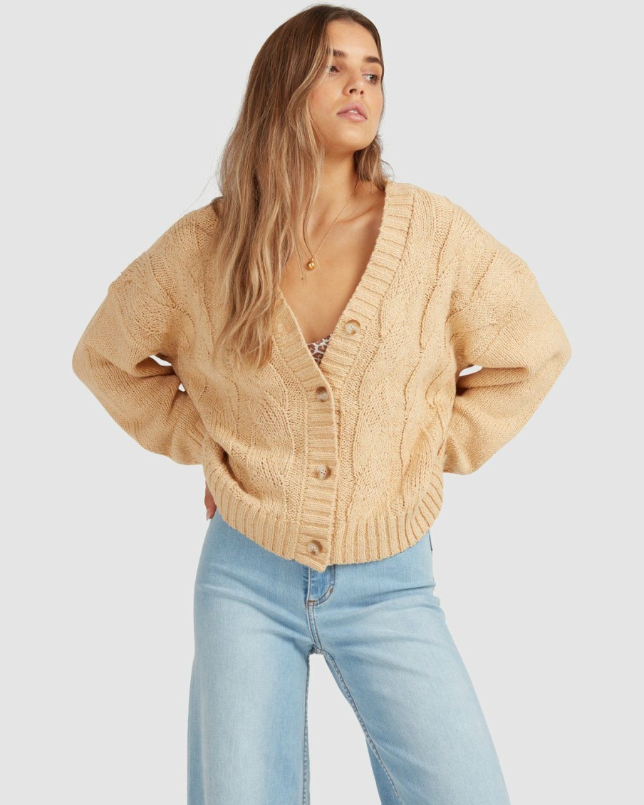 New * Billabong Just Fine Cardigan Premium Desert Sand