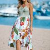 Wholesale * Halter Neck Tropical Floral Leaf Print Dress Flash Sale