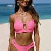 Clearance * Textured Hot Pink Cutout Top & Cheeky Hipster Bikini Set Fire Sale